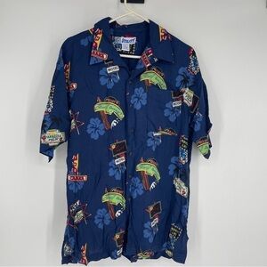 80’s Blue Hotel Sign Print Men's Short Sleeve Button Up Hawaiian